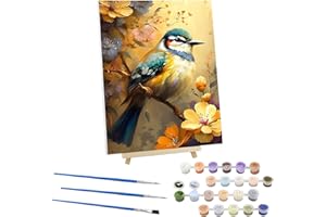EOBROMD Bird Paint by Numbers for Adults Beginners, Flower Paint by Numbers Kits with Frame & Wood Easel, Wrinkle-Free Paint by Numbers Animal for Gift Home Wall Decor 12x16inch