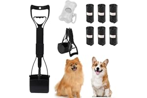 S.F.PACHIRA Pelle à Crotte pour Chien Set, 17.7 inch Pelle Crotte Chien Pliable avec Distributeur de Sacs à Déjections & Sacs à Déjections, Long Manche Portable Ramasse Crotte pour l'intérieur et l'extérieur