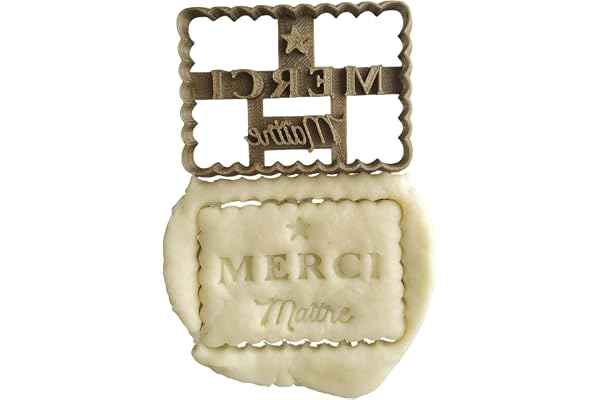 3DKOUPE - Emporte-pièce petit beurre - "Merci Maîtresse" ou "Merci Maître" - Couleur au choix - Conçu et fabriqué en France