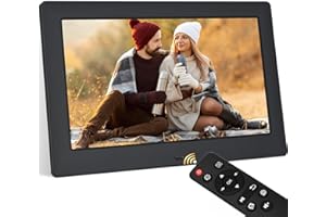 TSITSC Cadre photo numérique de 10,5 pouces, écran IPS 1280 x 720, calendrier, fonction horloge, musique, photo, lecteur vidéo avec télécommande, prend en charge les cartes USB/SD (noir)