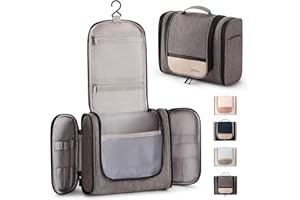 Rieeyrslza Kulturtasche zum Aufhängen Faltbare Waschtasche mit Haken Reise Kulturbeutel für Männer & Frauen Toiletten Tasche mit Henkel Hängend für Make-up und Toilettenartikel(Grau+Beige)