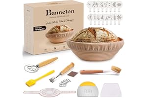 Kixiyou 10-Piece Proofing Basket Bread Set, 23 cm Round Proofing Basket and Complete Set Baking Accessories, Proofing Basket for Bread Baking Proofing Basket Round Starter Set for Beginners