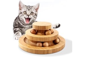 Tarnel Juguete interactivo para gatos de madera con doble capa giratoria Smart Track Ball balancín para gatos