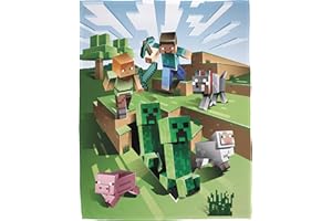 ‎CHARACTER WORLD Character World Minecraft Kuscheldecke 160x200 cm - Coral Fleece Decke Minecraft Figuren Fanartikel für Kinder, Jugendliche und Erwachsene - Tagesdecke