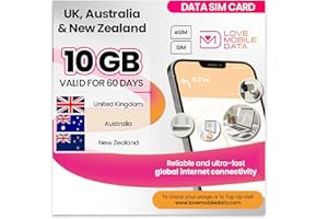 LOVE 2 SURF Love Mobile Data Only Sim Card - International Multi-Network 4G/5G Prepaid Pay As You Go Data Sim for Mobile Phones, WiFi Routers, & More, Australia & New Zealand - 10GB for 60 Days