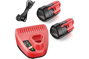 GGIKING 2PCS 12V 3500mAh M12 Replacement Battery and Charger Kit for Milwaukee M12 XC Cordless Tools, Lithium-ion Battery Compatible with 48-11-2401 48-11-2402 48-11-2411 48-11-2420 48-11-2460