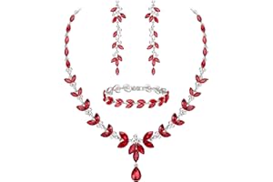 Ever Faith Austrian Crystal Bridal Bridesmaid Jewelry Sets, Elegant Marquise Rhinestone Leaf Necklace Dangle Earrings Tennis Bracelet Set for Women
