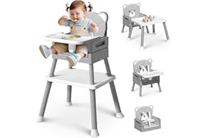 COOSEYA 6 in 1 Seggiolone Papa per Neonati e Bambini, Seggiolone Evolutivo da Neonato a Bambino, Sedia Multiuso con Vassoio Rimovibile e Cintura di Sicurezza a 5 Punti, Grigio (6 Mesi - 3 Anni)