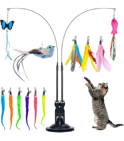 REDKNOT 12-in-1 Katzen Spielzeug Set - Interaktive Spielangel Mit Saugnapf & Kauspielzeug