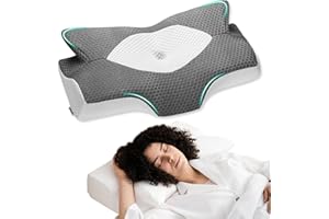 ‎ELVIROS Elviros Orthopädisches Nackenkissen aus Memory Foam, Ergonomisches Kopfkissen Nackenschmerzen, für Rücken, Seiten und Bauchschläfer, Waschbarer, Kühler Kissenbezug, 64×(11,5/13)×40 cm