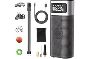 OneAmg Gonfleur Pneus Voiture, Pompe à Air Électronique Portable 12V 5200mAh/150PSI, Compresseur à Air Portatif avec Affichage Numérique et Lumières d'urgence pour Voitures, Motos, Vélos, Ballons