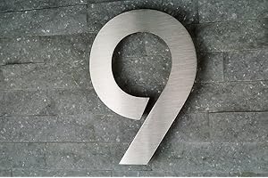 FAIRPREIS-DESIGN Hausnummer 9 Edelstahl V2A ITC Bauhaus Design rostfrei witterungsbeständig 20cm Höhe aus gebürstetem Edelstahl inkl. Montagematerial Alle Hausnummern erhältlich 0 1 2 3 4 5 6 7 8 9 a b c d