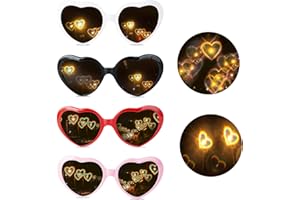WOOTONG AWAVM 4 Stücke Herz Brille Effekt, 3D Heart Glasses Beugungs Brille Herzförmige Sonnenbrille, Lustige Brillen für Fasching Musikfestivals Party Bar Feuerwerk Musik im Freien Party Bar Nachtclub