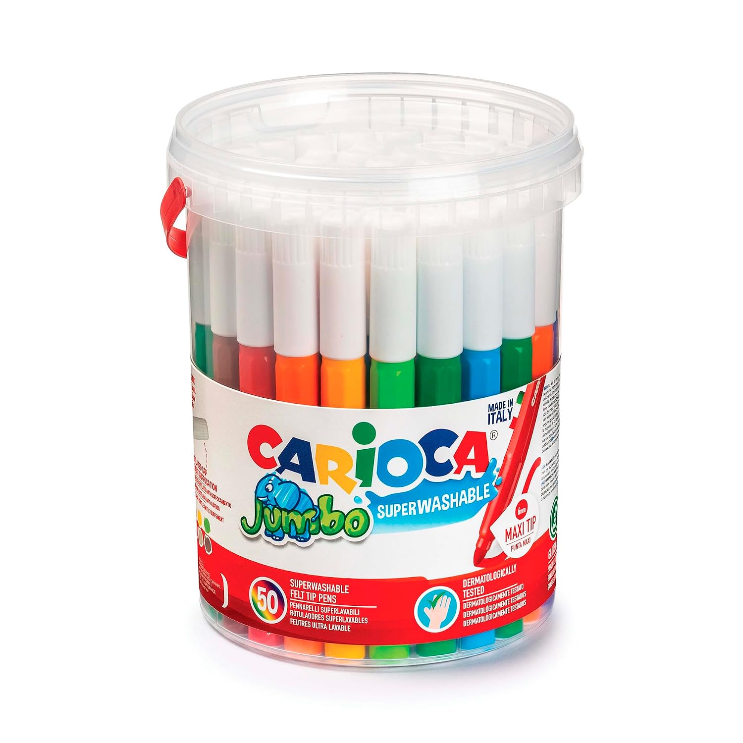 Carioca Jumbo | Pennarelli Lavabili per Bambini in Barattolo con Maniglia, Set Pennarelli Punta Grossa, 50 Colori