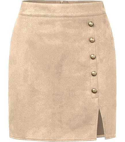 MAOAEAD Minigonna In Pelle Scamosciata Vita Alta Autunno Inverno - Colore Cachi, Taglie S-XL