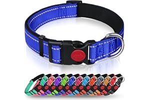 Taglory Collar Perro, Collar Nylon Reflectante Neopreno Forrado Ajustable para Perros Grandes, Azul Oscuro