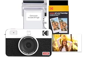 KODAK Mini Shot 2 Retro 4PASS 2-in-1 Fotocamera istantanea e stampante fotografica (5,3 x 8,6 cm) + 8 Fogli inclusi + confezione da 30 fogli, Bianco