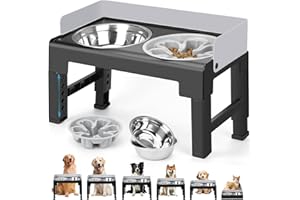 Zivacate Hundenapf erhöht, 6 Höhenverstellbar und neigbar, Futterstation, 2 Näpfe aus Edelstahl, 1 Napf zur Fressverlangsamung, Rutschfester, Futterstation Hund für Mittlere Große Hunde