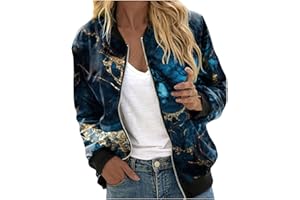 GENERISCH Bomberjacke Damen Blumenmuster Coat Sommer Blouson Reißverschluss Herbst Frühling Jacket Mädchen Sommerjacke Kurz Outwear College Jacke leichte Pilotenjacke Langarm Fliegerjacke Pilotenjacke