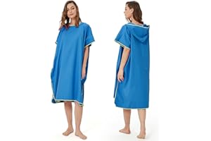 Jucreevii Poncho de Bain Microfibre Serviette Poncho de Plage avec Capuche Surf Poncho Séchage Rapide & Léger Serviette de Plage Hommes Femmes Adultes Changing Towel pour Beach Surfing Natation, Bleu
