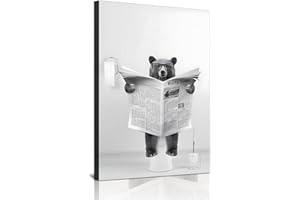 HMDKHI Impressions murales sur toile, en noir et blanc, pour salle de bain, ensemble d'images drôles d'éléphant, zèbre, pingouin, girafe, animal dans la baignoire, décoration de salle de bain, sans cadre,