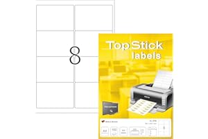 TopStick 8758 Naklejki adresowe DIN A4 (99,1 x 67,7 mm, 100 arkuszy, papier, matowy) samoprzylepne, do zadrukowania, trwałe etykiety uniwersalne, 800 etykiet samoprzylepnych, białe