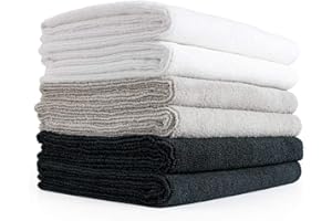 The Rag Company - Spa & Yoga Towel - Gym, Exercise, Fitness, Sport, Ultra Soft, Super Absorbent, Fast Drying Premium Microfiber, 320gsm, 16in x 27in, White + Ice Grey + Black (6-Pack)