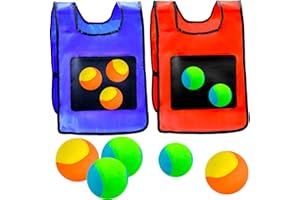 BLUESEABUY Klebrige Westen 2 Stück Zielwesten Wurfspiel Völkerballspiel Set, Sticky Ball Weste, mit 10 STK Wattebällchen, Wurfziel Spiel Wurfball Klettwesten Set für Kinder Spielplatz im Freien, Rot und Blau