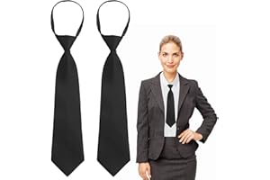teasteam Cravates Noire pour Femme 2 pcs Réglables Uniforme JK Pré-Nouée élastique Unie Cravate longue 8 * 36 Pour Mariage Remise de Diplôme Baptême