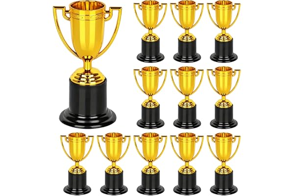 inheming 12 st utmärkelser trofékopp, minitroféer för barn, små plastkoppar i guld, för sportdag eller skolmatcher