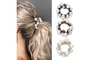 Runmi Elastici per capelli, 3 pezzi, elastici per capelli con perle, resistenti, elastici per coda di cavallo, accessori per capelli per donne e ragazze