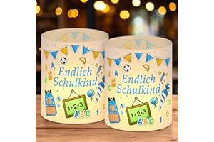 RCYHCY 12 Windlicht Tischdeko Einschulung Junge, Einschulung Deko, Windlichter Tischdeko Endlich Schulkind, Schulanfang Deko Junge, Meine Einschulung Deko, Geeignet für Teelicht oder Kerzen