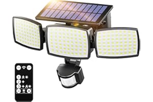 AIXPI Solar Security Light Outdoor Light 189LED 1200LM, 3 Modes Solar Lights Outdoor Garden with Remote Control 3 Heads, Motion Sensor Lights Outdoor Solar Floodlight IP65 Wall Lights for Yard, Garage 1P