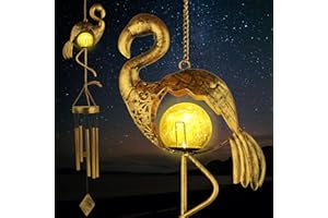 JIAUFU Flamingo Solarleuchten Windspiele für Draußen, Metall Solar Windspiel Hängend LED Licht Wasserdicht, Outdoor Wind Chimes für Garten Patio Rasen Yard Dekoration
