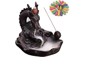 YYW XUDREZ Keramik Räucherstäbchenhalter Rückfluss Räuchergefäß Drache, Weihrauchbrenner Halter mit 20 Räucherkegel Wasserfall +30 Räucherstäbchen