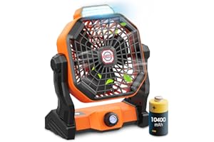 dovecina Leise Ventilator,Tragbar 10400mAh Akku Mini Ventilator 270° Rotieren Tischventilator LED Licht Outdoor Camping Ventilator mit Haken/USB-Aufladung für Büros,Schlafzimmer,Zelt,Camping Reisen