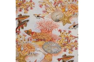 Kt KILOtela - Tela por metros de loneta estampada digital - Half Panamá 100% algodón orgánico -Ancho 280 cm - Largo a elección de 50 en 50 cm | Fondo marino Reef - Rosa coral, naranja, lila