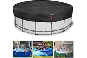 QH.HOME 18 Ft Round Winter Pool Cover, 500D Strong Tear Resistant Solar Pool Covers for Above Ground Pools, Fade Resistant Swimming Pool Cover with Windproof Strap, Drawstring, Ground Nails - Black