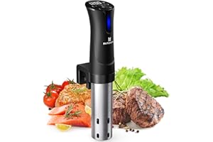 ‎BLITZHOME Sous Vide Garer, BLITZHOME Sous Vide Stick 1100W Berührungssteuerung mit Präziser Temperatureinstellung 25℃ bis 92,5℃ in 0,1℃ Schritten, Timer, Edelstahl Präzisions Tauchzirkulationsgerät, Rezepten