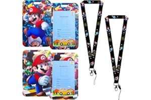 SIDESEA Porte Badge Tour de Cou, 2 Porte Carte Bus Avec Cordon Tour de Cou Mario Porte Carte Enfant Scolaire Porte Badge Infirmiere Protege Carte Dessin Animé Imprimé Adultes Enfants Cordon Porte Carte
