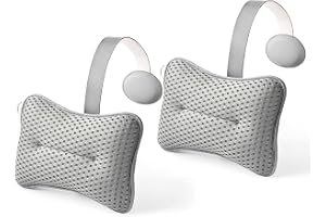 HUGABOW 2-pack stor kudde för badkar (grå), spa och schäslong – universell nackstöd- och nackstödskudde, justerbar höjd med lång rem, lätt torkning med krok (2-pack)