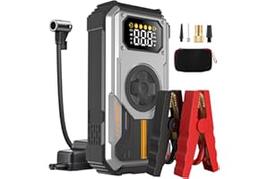 ‎EIGOTRAV Eigotrav Starthilfe Powerbank für PKW, 6000A Booster Auto Starthilfe (Bis zu 7.5L Benzin, 6L Diesel), 12V Jump Starter mit 150 PSI Kompressor, LED Taschenlampe, LCD Display, Silber