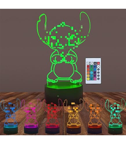 Lampada 3D Stitch Con 7 Colori E Telecomando - Luce Notturna Per Bambini, Regalo Divertente - Foto 4