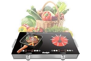 Cooksir Glaskeramikkochfeld 2 Platten mit Stecker, Tragbar Kochfeld, Touch/Knopf-Bedienelemente, 3200W, 56cm, Infrarot-Wärme, Voreingestellte Leistung, Glaskeramik Kochplatte, Kochfelder 2er