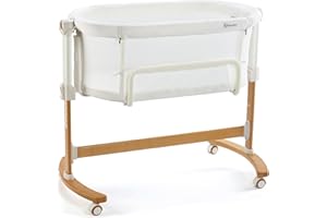 BABYGO Amila 3 w 1 łóżko dostawne z drewna dla niemowląt – wygodne łóżeczko dziecięce – łóżko podróżne i łóżko dziecięce – z miękkim materacem – z regulacją wysokości i składaną ścianką boczną