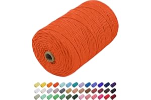 Uiopa Hilo Macrame 3mm x 200m, Cuerda Macrame Gruesa Cuerda de Algodon Natural, Cordel Colores Hilo de Algodón para Manualidades, Macrame Pared, Cortinas, Colgar Plantas, Colgar Fotos (Naranja)
