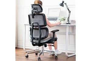 ‎TONFARY TONFARY Ergonomiczne krzesło biurowe, ALL-Mesh wysokie oparcie, domowe krzesło biurowe, podparcie lędźwiowe, fotel gamingowy, regulowane podłokietniki i zagłówek 3D, duże i wysokie obrotowe krzesło