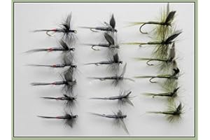 TROUTFLIESUK Dry Trout Fishing Flies, 18 Blue Dun, Olive Dun & Iron Blue Dun, Choice