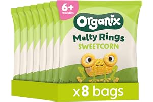 Organix Melty Sweetcorn Rings, Organic Baby Snack, Finger Food, 6+ Months, 20 g (Pack of 8)