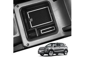 BIBIBO Portaoggetti Bracciolo per VW T-Cross 2018-2023, Scatola di Immagazzinaggio, Auto Accessori Originali Interni Organizer, Storage Box con tappetino antiscivol (Bianco)
